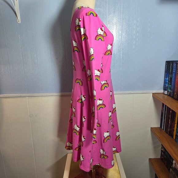 Modcloth for Hello Kitty Medium Bright Pink Rainbow Round Neck Longsleeve Dress - Picture 5 of 9